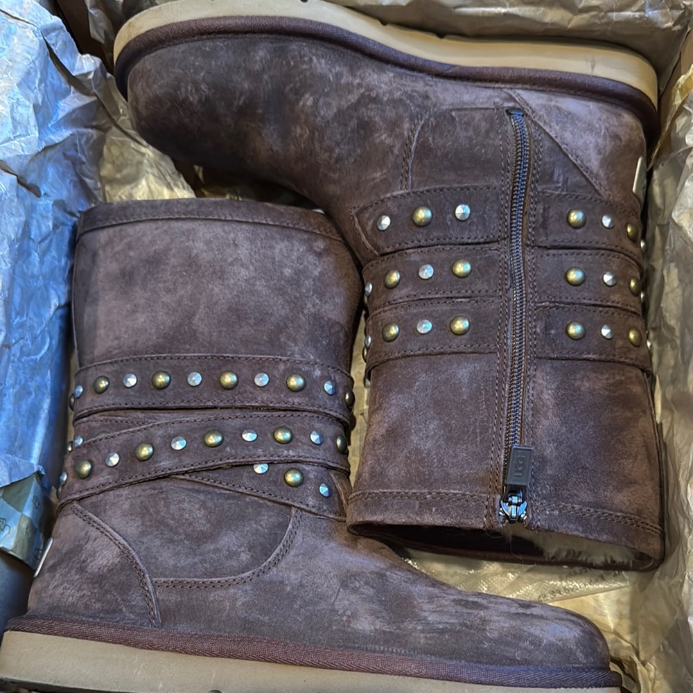 UGG Clover Brown Studded Boots with Side Zipper